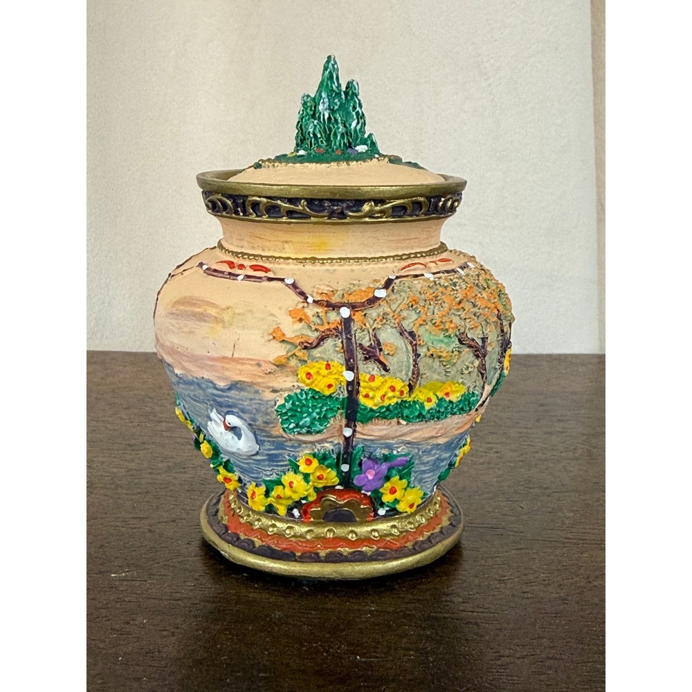 VTG Hand Painted Trinket Music Box "Swan Lake" Motif 4" Tall